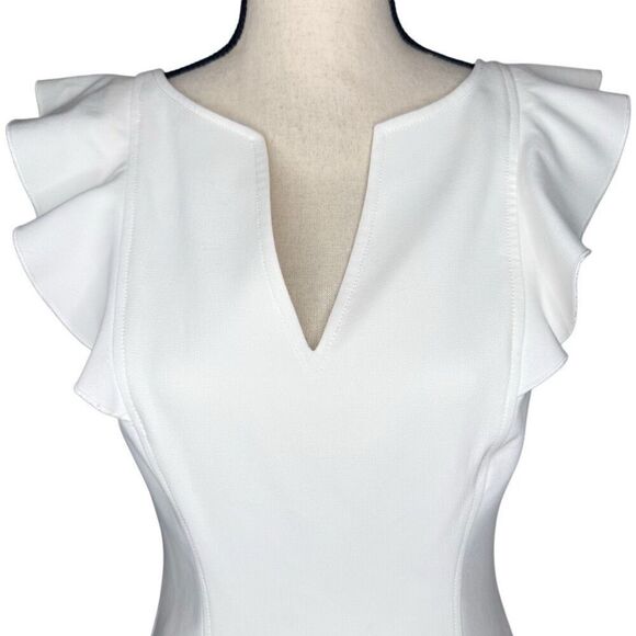 WHBM White Ruffled Sheath Dress Sz 4 LWD, Wedding, Cocktail Party, Elegant - Picture 3 of 15